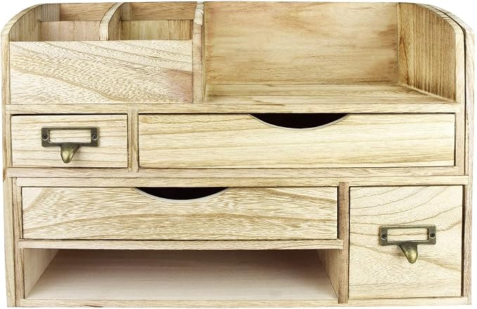Ikee Design Large Extendable Wooden Desktop Organizer For Office Supplies | EXTENDABLE DESK ORGANIZER: Wooden shelf with compartments for books and office supplies; 17.25"W x 7.5"D x 12"H. - Image 7