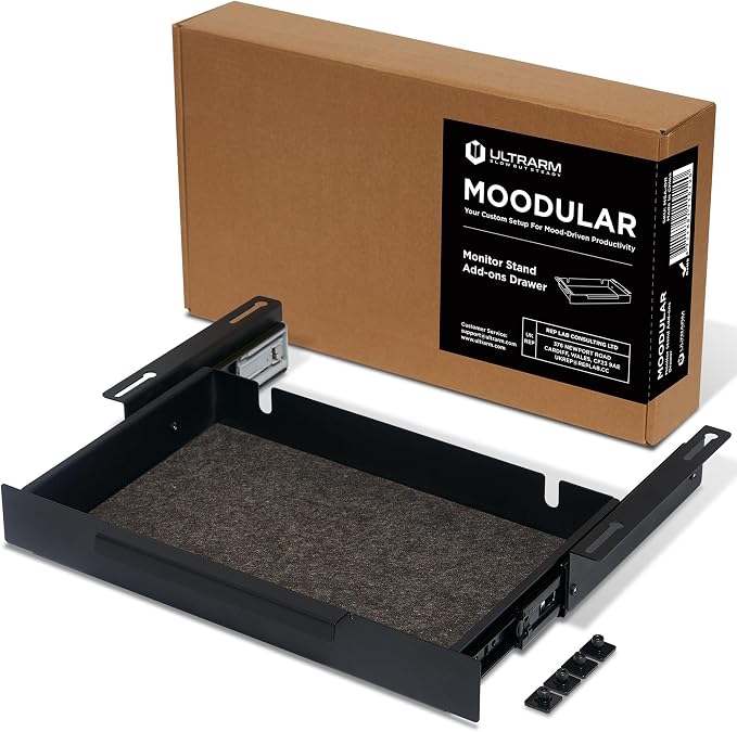 Moodular Storage Drawer Add-On for Slide Rails, Do Not Use Alone | Accessory Only, Soft-Closing System, Hidden Storage, Felt Interior, Sturdy Steel Frame, Declutter Your Desk, Black, MSA-DR by ULTRARM