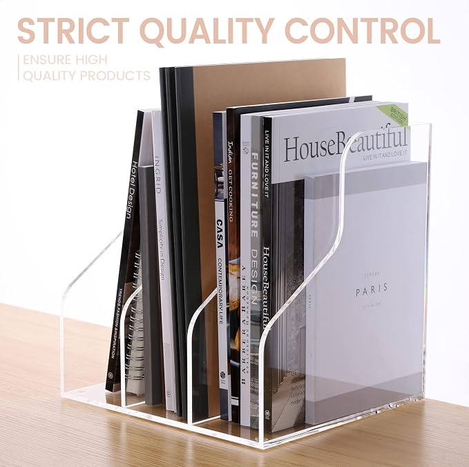 HeZone Desk File Organizer, Acrylic Magazine File Holder with 3 Vertical Compartments Rack File Sorter for Office Home Classroom Desk Organization, Clear… - Image 7