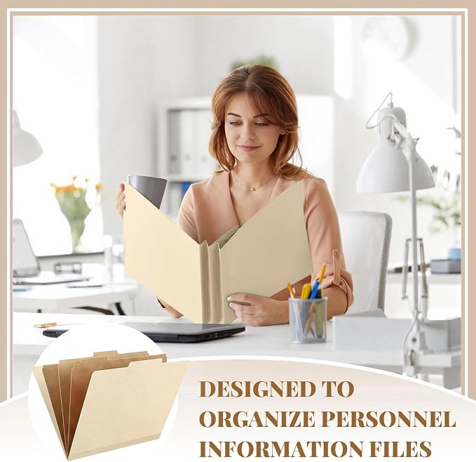 AmazingSpark 24 Pcs Classification Folder Letter Size Bulk 3 Divider Pressboard File Folder with Expansion 2 Prong Fastener Heavy Duty Office File Organizer for School Medical Document(Beige) - Image 5
