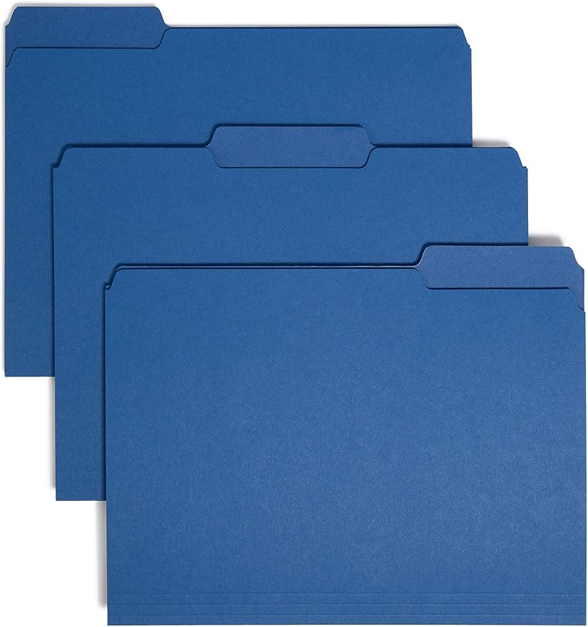 Smead Interior File Folder, 1/3-Cut Tab, Letter Size, Navy, 100 per Box, Expandable File Folders for Filing Cabinet by SMEAD