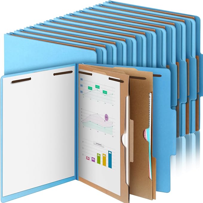 24 Pcs Skyygemm Classification Folder Letter Size, 2 Pocket File,Blue | Back to School Supplies, File Organizer with Fastener, Expanding File Organizer Bulk for Office Employee, Staff, Teacher by Skyygemm