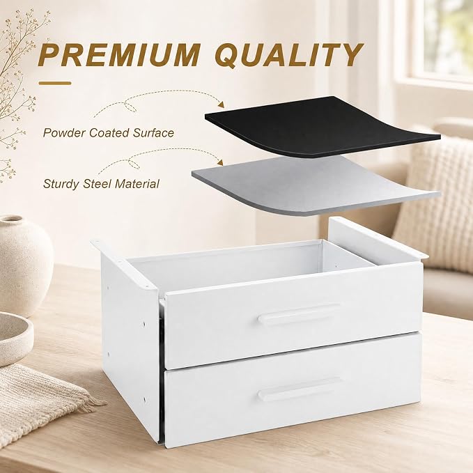 16'' Under Desk Drawer Slide-out Steel Under Counter Drawers Storage Organizer Large Hidden Pull-out Tray for Table Desks Home Office Workstation(White,2 Layer) - Image 4