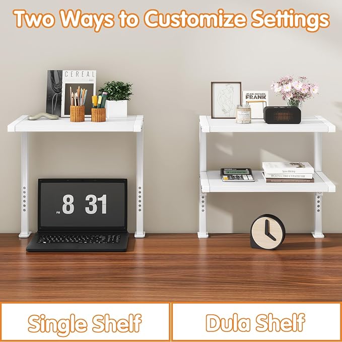 IBUYKE Clamp on Desk Organizer Shelf,Desk Extender Shelves TMZ007W | 12.9 inches,2-Tier Adjustable Storage Shelves, Above or Below Desk, for Desktop Accessories,White - Image 3