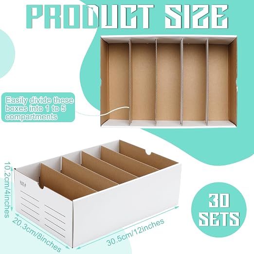 Teenyyou 30 Sets Cardboard Parts Bins Boxes Kraft Cardboard Storage Bins with Dividers for Parts Shelves Stem Project Online Store Inventory Organized (White,12 x 8 x 4 Inches) - Image 2