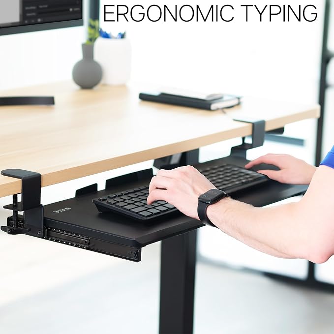 VIVO Large Keyboard Tray Under Desk Pull Out with Extra Sturdy C Clamp Mount System, 27 (33 Including Clamps) x 11 Inch Slide-Out Platform Computer Drawer for Typing, Black, MOUNT-KB05E | Keyboard Tray for Typing, Slide Out Platform, Extra Sturdy C-Cla... - Image 7