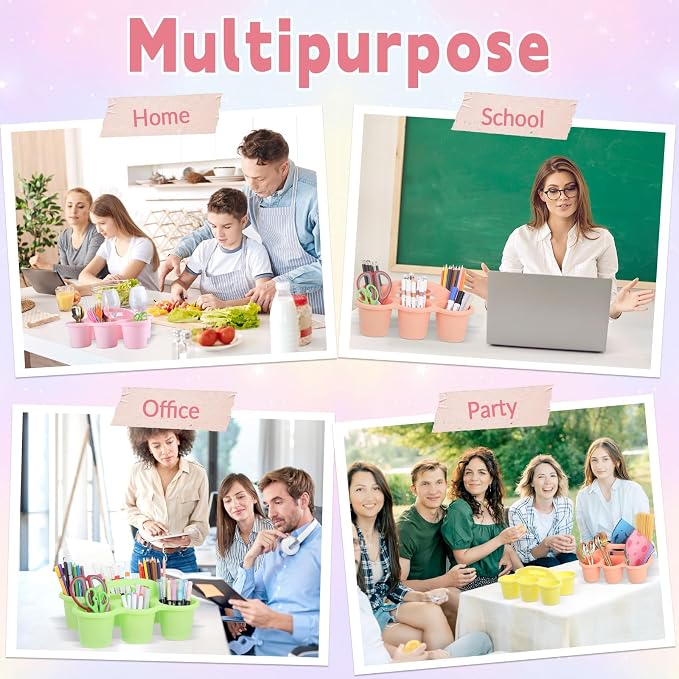 6 Pack Classroom Caddy Organizer with Handle Pastel Plastic Table Caddy Drink Cup Caddies Holder 12x9x3.5 Inches Storage School Supplies 6 Compartments for Table Crayon Pencil Cup Marker Craft - Image 7