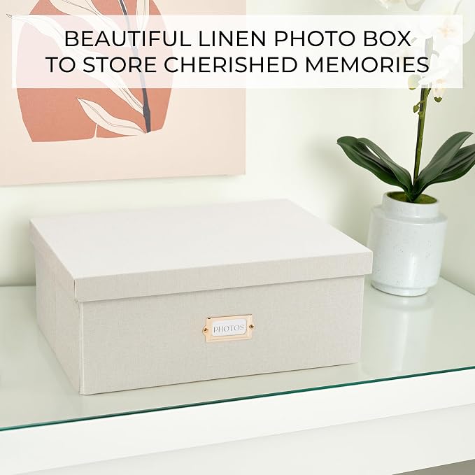 ZICOTO Decorative Photo Storage Box - Sturdy Linen Photo Organizer with Dividers is Perfect to Store Up to 1700 Pictures and 5x7 Photos - Portable Scrapbook Storage Containers with Lid - Image 7