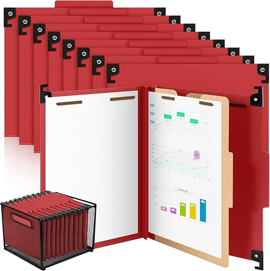 Henoyso 15 Pcs Hanging Classification Folders Bulk with 2 Prongs, 1 Divider Letter Size, 2 Inch Expansions Pressboard File Folder, 1/3-cut Tab File Organizer (1 Divider,Dark Red) by Henoyso