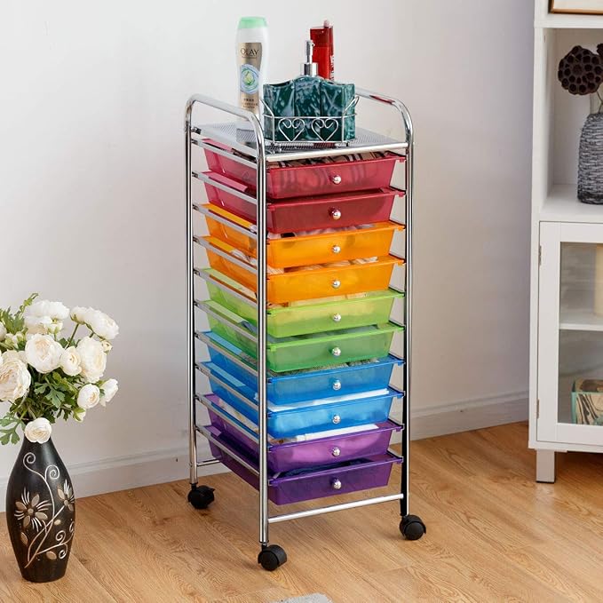 Giantex 10 Drawer Rolling Storage Cart Scrapbook Paper Office School Organizer (Multicolor) - Image 2