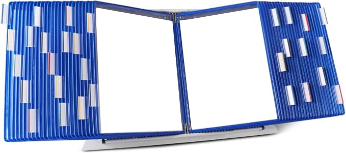 Tarifold Desktop Reference Display System, 50 Pockets, Expandable, Blue | 50 double-sided PVC pockets, holds 100 letter-size sheets, sturdy metal base, quick-find indexing, quick and easy to assemble by TARIFOLD