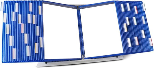Tarifold Desktop Reference Display System, 50 Pockets, Expandable, Blue | 50 double-sided PVC pockets, holds 100 letter-size sheets, sturdy metal base, quick-find indexing, quick and easy to assemble by TARIFOLD