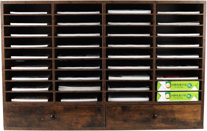Mail Sorter Organizer, Wood Literature Organizer, Student Mailbox for Classroom, Desktop Bill Paper Organizer for Office Home School, 38 Compartments, Antique Brown - Image 2