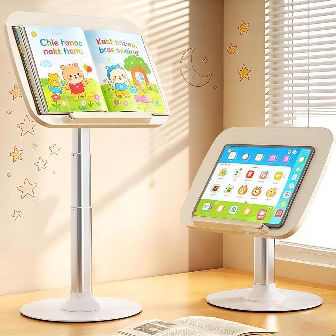 2-in-1 Kids Reading Stand for Books and Tablets, Adjustable Book Holder | Reading Stand for Kid Books,Kid-Friendly Ergonomic Book Holder for Toddlers,Laptop Riser Stand for Homeschool Floor Couch Bed by BYMECOST