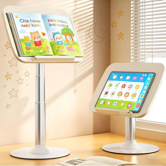 2-in-1 Kids Reading Stand for Books and Tablets, Adjustable Book Holder | Reading Stand for Kid Books,Kid-Friendly Ergonomic Book Holder for Toddlers,Laptop Riser Stand for Homeschool Floor Couch Bed by BYMECOST