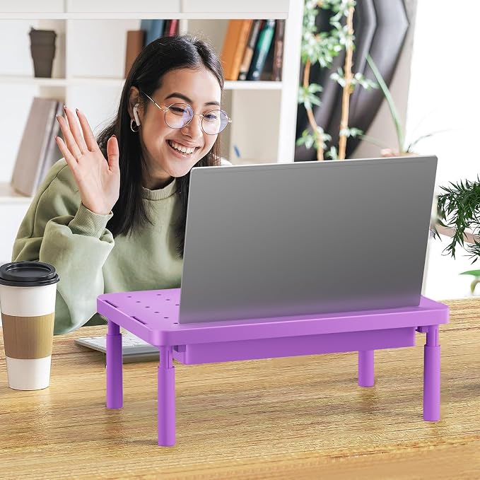 WALI Computer Monitor Stand with Storage, Monitor Riser 3 Height Adjustable | Laptop Riser with Airflow Vents, Desk Organizer for Computer, Printer, Notebook (PTT002-V), 1 Pack, Violet - Image 8