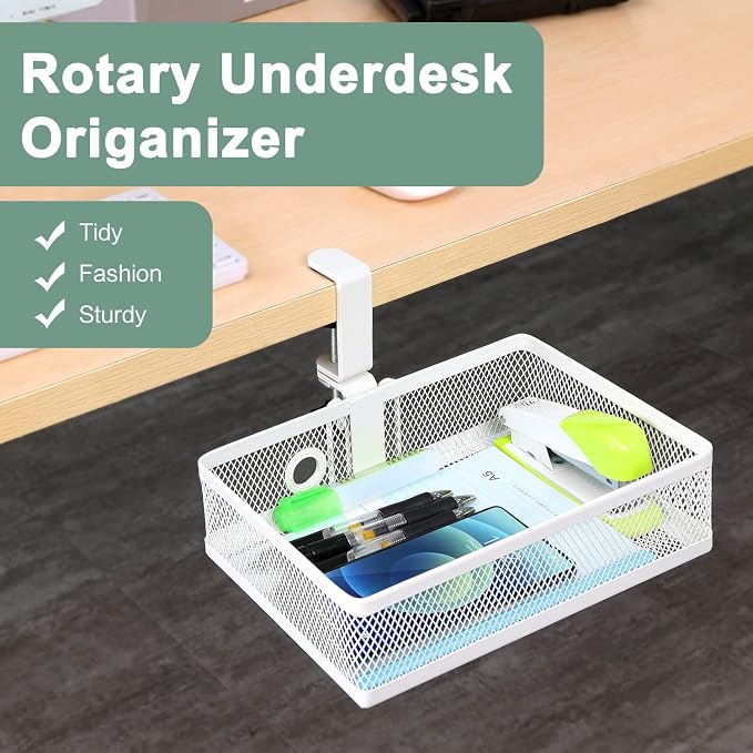 ROSYLINE Under Desk Storage Basket Hanging Drawer Tray, Clamp On Organizer | Thickened C-Clamp, High Load No Deformation Sag-Proof, Steel Construction, Clip-On No Drill Mount, Office & Household Storage - Image 2