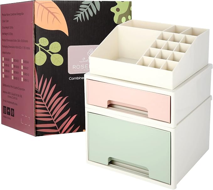 Makeup Organizer Box, Multifunctional Desk Storage Box Set, Pen/Pencil, Remote Control, Office Supplies, Business Card Holder, Free Combination, [TBF-13] w/ 2 Drawers + 16 Slots - Image 6