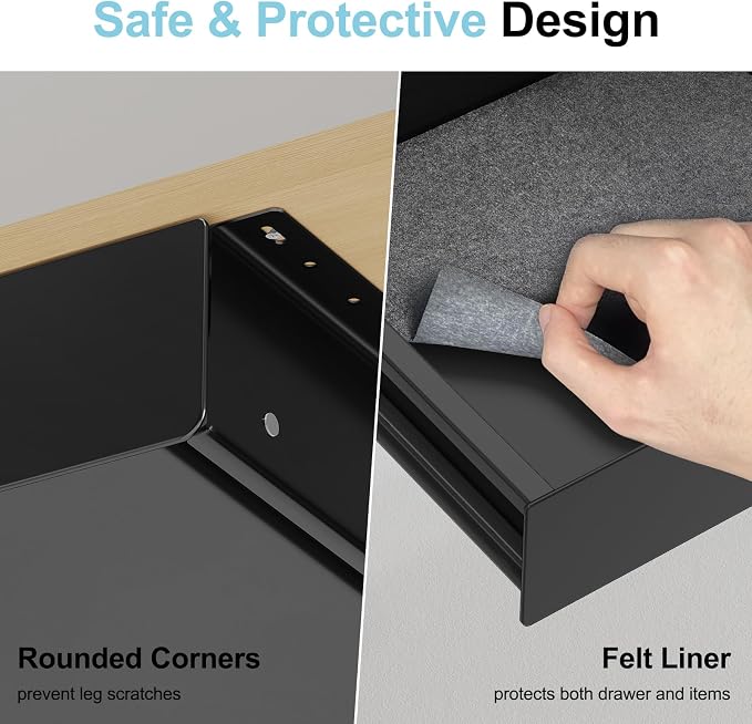 Under Desk Drawer,11.9 inch Carbon Steel Slide-Out Under Table Storage Organizer With Full Extension Ball-Bearing Slides,Undermount Drawer For Standing Desk & Home Office,Black - Image 6