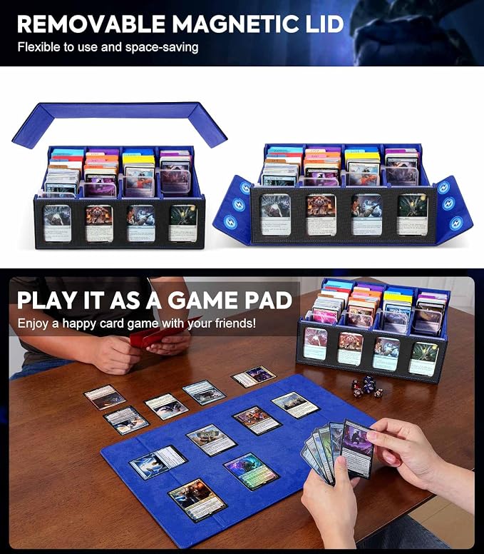 MoKo Card Storage Box for Trading Cards, 3000+ Card Capacity, Black Blue | MTG Deck Box, w/ 24 Colorful Dividers & 4 Card Supporters & Display Window, Deck Case Fits for TCG, PTG and Sport Cards - Image 7
