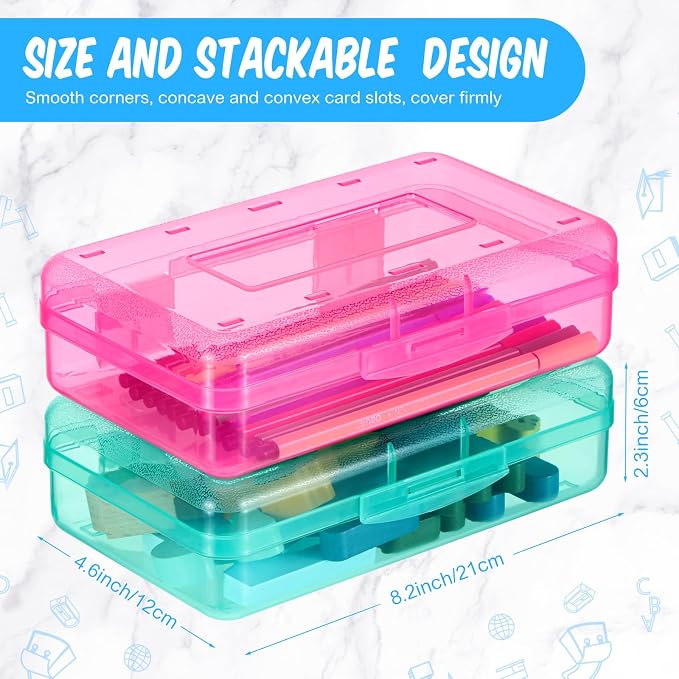 Fainne 24 Pack Pencil Boxes for School Clear Plastic Pencil Case Large Plastic Crayon Box Bulk Stackable Classroom Stationery Organizer School Supplies(Multicolor) - Image 2