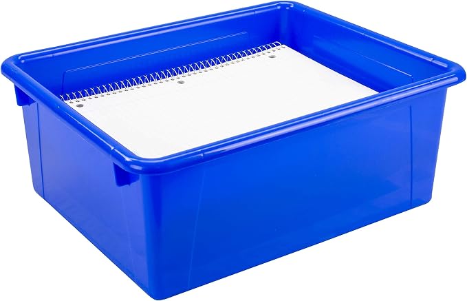 Storex Letter Size Deep Storage Tray – Organizer Bin with Non-Snap Lid for Classroom, Office and Home, Assorted Colors, 5-Pack (62542A05C) - Image 10