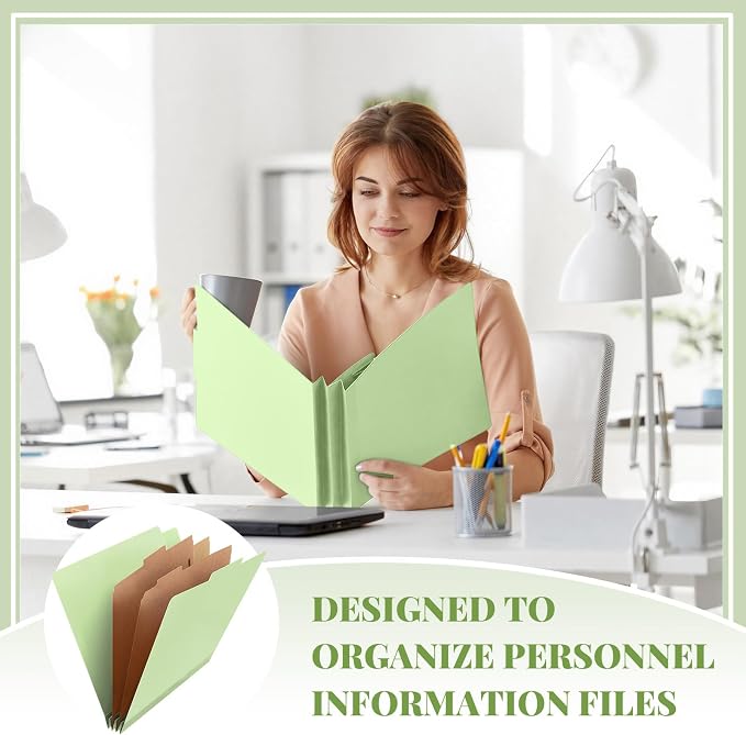 AmazingSpark 24 Pcs Classification Folder Letter Size Bulk 2 Divider Pressboard File Folder with Expansion 2 Prong Fastener Heavy Duty Office File Organizer for School Medical Document(Light Green) - Image 5
