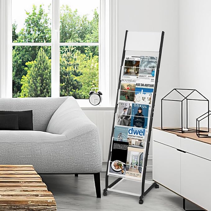 Floor Standing Magazine Holder with 5 Pockets, Journals, Brochure & Literature Display Holder for Trade Shows, Exhibitions, Office, and Shopping Malls, Black - Image 8