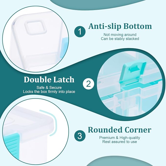 BTSKY Clear Plastic Dividing Storage Box with 4 Compartments Adjustable Storage Bin with Lid Plastic Craft Storage Container Multipurpose Sewing Box Art Supply Organizer, 13.3x8.1x3.4 Inches | 13.3x8.1x3.4 Inches Adjustable Storage Bin with Lid Plastic... - Image 9