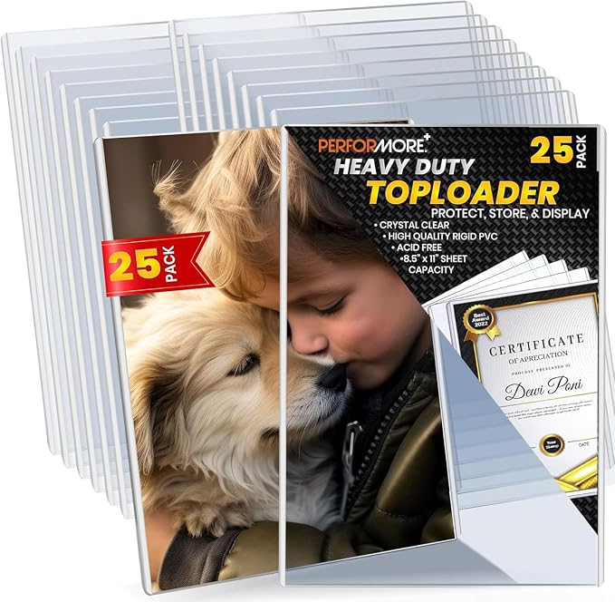 25 Pack 8.5 x 11 Rigid Print Protectors, Heavy Duty Page Protectors | Hard Plastic PVC, Clear Top Loaders, Acid Free Archival Safe, Waterproof, Document Protectors, Birth Certificate Holder by RingBinder