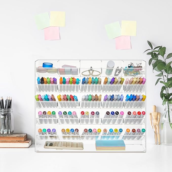 MotiMind Acrylic Pen Organizer Storage for 300 Markers Vertical Marker Organizer Acrylic Pen Display Holder for Office Desk Desktop Stationery Pencil Storage, Clear, 15 x 4 x 12.4 Inch - Image 7
