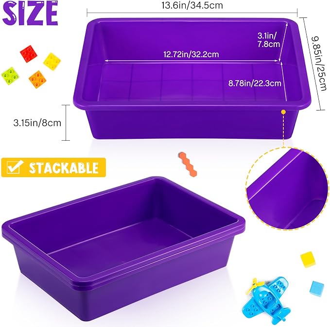 18 Pcs Flat Storage Organizer Bins Letter Size Paper Tray Classroom Storage Plastic Art Trays Classroom Pencil Organizer Baskets for School Office Teacher Book Organization(Purple) - Image 3