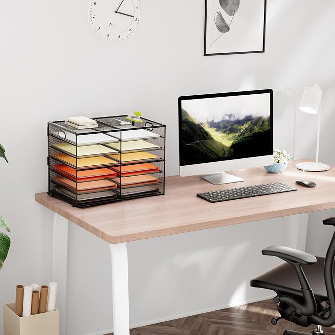Marbrasse 7 Tier Desktop Literature Organizer, Mesh Paper Organizer Desk Organizers, File Sorter Mail Center Paper Storage Cabinet Classroom Keepers Mailbox for Office Home School, Black - Image 5