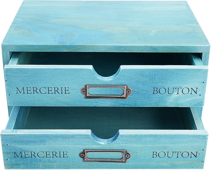 Wooden Desktop Organizer, 5PCS Retro Storage Cabinet Box with Drawers, Mini Tabletop Craft Box Cosmetic Storage Drawer, Portable Desk Letter Mail Sorter for Office Home (Blue) - Image 8