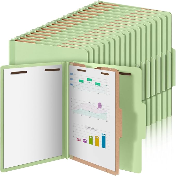 AmazingSpark 72 Pcs Classification Folder Letter Size Bulk, 1 Divider Pressboard File Folder with Expansion 2 Prong Fastener Heavy Duty Office File Organizer for School Medical Document(Light Green) by Unknown