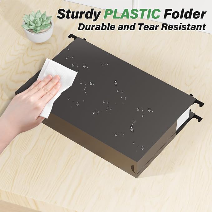 Ansook 24 Pack Plastic Legal Hanging File Folders,1” & 2" Expanding Accordian Pocket,Heavy Duty for Filing Cabinet,Insertable Tabs,Black Legal Size Hanging Folders,Hard and Durable Hang Folders,Black - Image 3