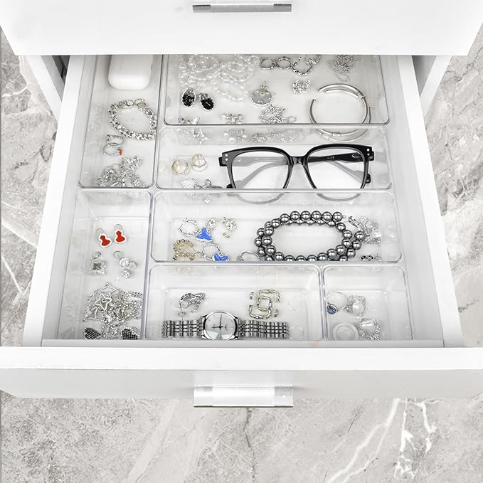 Manalete Drawer Organizers Set of 15, 4 Sizes Clear Plastic Drawer Organizers and Storage Bins for Kitchen, Bathroom, Office, Dresser Desk Drawer Organizer Tray for Jewelry, Makeup, Junk, Gadgets - Image 5