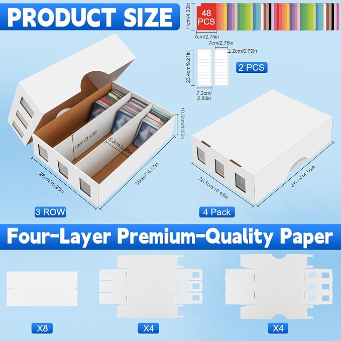 4 Pack Trading Card Storage Box, 9400+ Count Card Storage Box with 48 Card Divider White Sports Card Storage Box Cardboard Card Organizer Box Bulk Card Case Trading Card Box for Soccer Basketball Card - Image 2