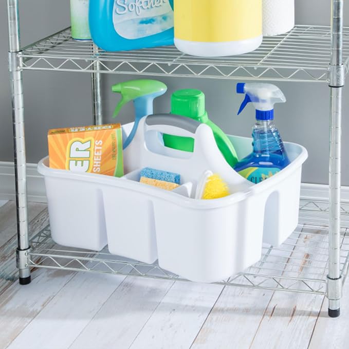 Sterilite Divided Ultra Caddy Storage Organizer for Bathroom, White 18-Pack | Large Organization Holders and Stackable Plastic Containers for Toilet, Sink, Laundry, and Kitchen Cleaning Supplies - Image 6