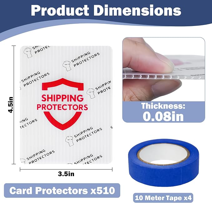 510-Pack Trading Card Shipping Protectors 3.5'' x 4.5'' with 4 Rolls of Tape, Heavy Duty Corrugated Sheet for Safe Shipping, Precut Card Mailers for Sports, MTG, and Collectible Cards (White) - Image 2