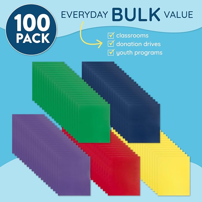 Blue Summit Supplies 100 Paper 2 Pocket Folders, Letter Size, Assorted | Durable paper, 2 pockets, letter size, for school, office, and presentation use - Image 2
