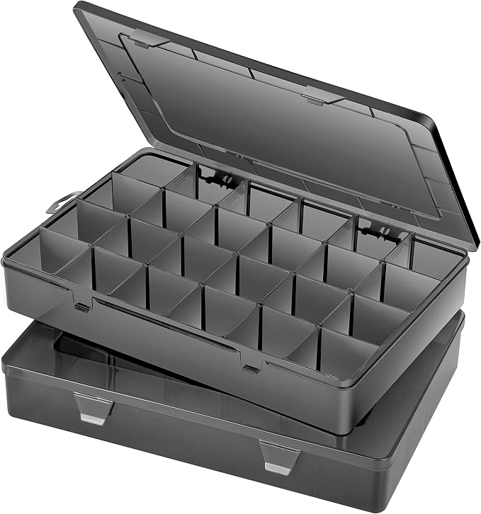 Gbivbe Large 24 Grids Plastic Organizer Box Adjustable Dividers,Clear Storage Box for Jewelry, Art DIY Crafts, Washi Tapes, Beads and Small Parts(Black,2Pack) by Gbivbe