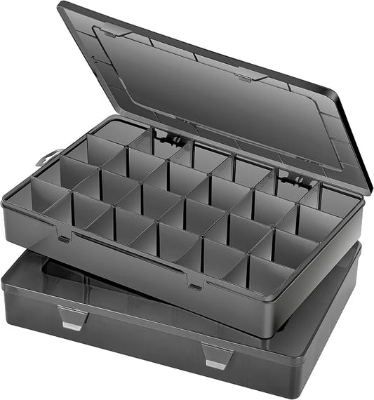 Gbivbe Large 24 Grids Plastic Organizer Box Adjustable Dividers,Clear Storage Box for Jewelry, Art DIY Crafts, Washi Tapes, Beads and Small Parts(Black,2Pack) by Gbivbe