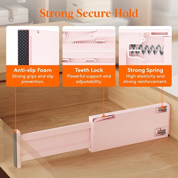 Lifewit 4" High Upgrade Drawer Divider, Adjustable Drawer Organizer Clothes | 24 Pack 11"-17" Expandable Pink Plastic Drawer Separator for Dresser, Kitchen, Closet, Nursery, Office Organization & Storage - Image 3