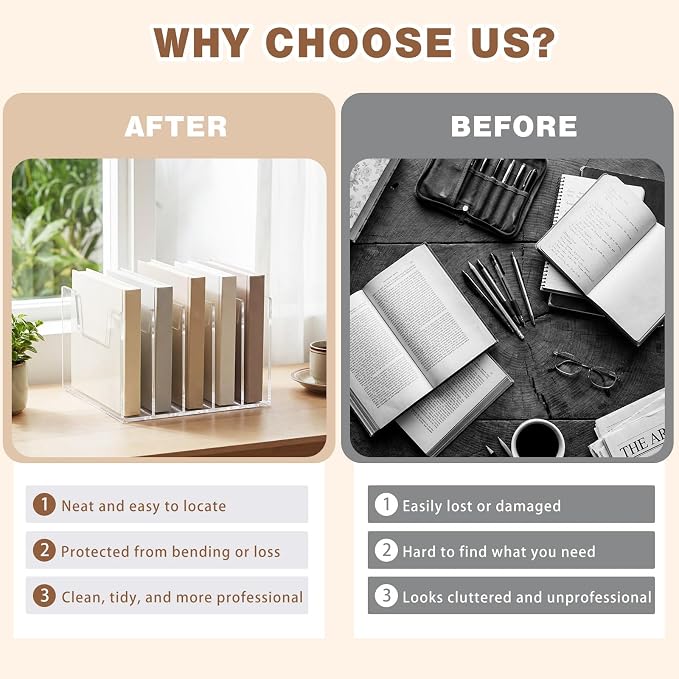 5 Section Clear Acrylic Desktop File Organizer Vertical File Sorter 4mm Thick, Large Capacity Upright Magazine Organizer, Book Paper, Notebooks, Envelopes, Mail Holder - Image 5