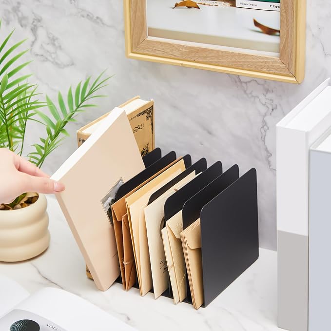 Suzile Metal Desktop File Organizer, 7 Compartments, Vertical File Sorter, Black, 5.79 W x 7.09 L x 5.41 H, Office, Reception Areas, Workspace - Image 5