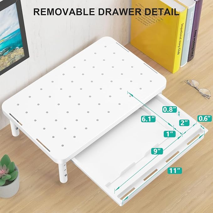 WALI Computer Monitor Stand with Storage, Monitor Riser 3 Height Adjustable | Laptop Riser with Airflow Vents, Desk Organizer for Computer, Printer, Notebook (PTT002-W), 1 Pack, White - Image 7