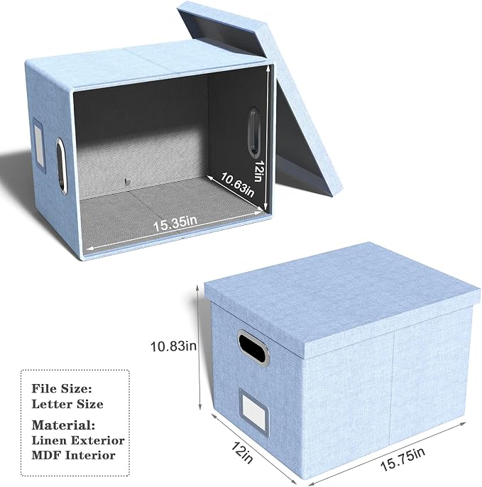 2 Pack File Storage Organizer, Filing Box, Portable File Box with Lid, Fit for Letter/Legal File Folder Storage, Document Organizer, Sky-blue - Image 3