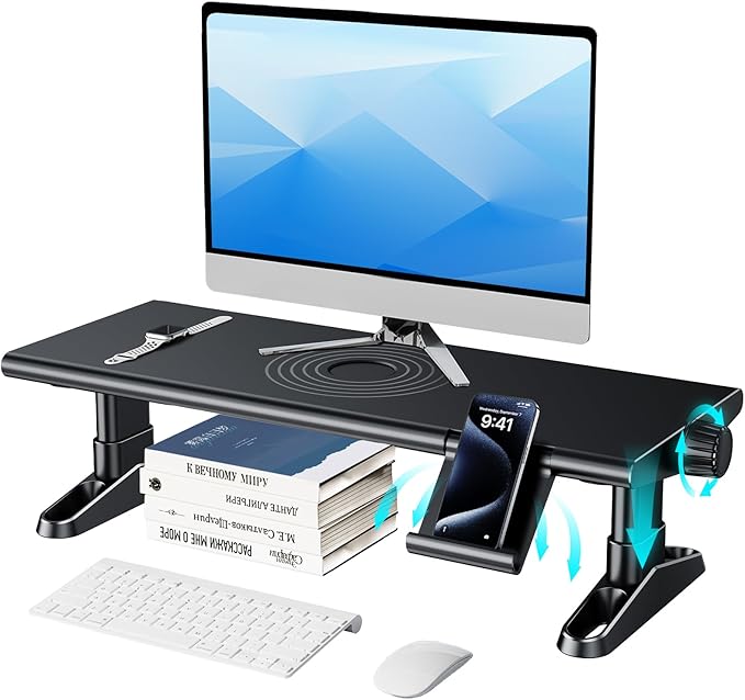 Computer Monitor Stand Riser for Desk,4.4-5.7 Inches Freely Height Adjustable with Cellphone Holder,Multi-Purpose Desktop Organizer Monitor Stands Riser for Computer,Laptop,Printer,TV (BLack) by Unknown