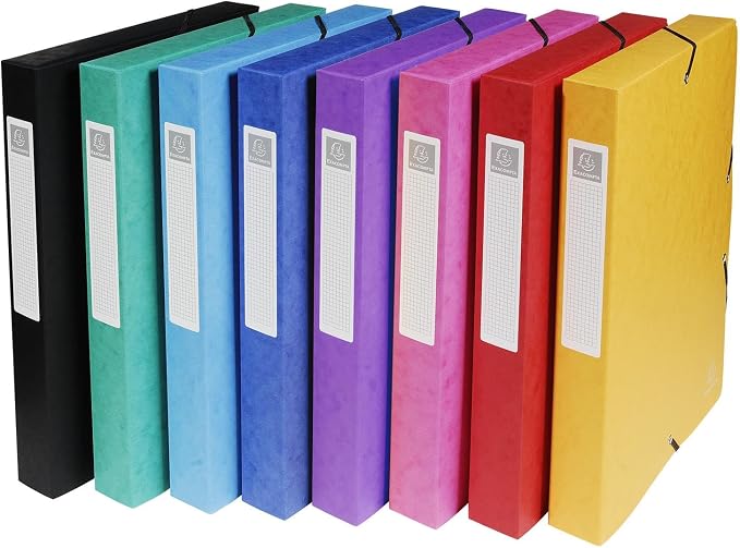 Exacompta - Ref 50400E - Elasticated Filing Boxes - 240 x 320mm in Size, Suitable for A4 Documents, 40mm Spine with Label - Assorted Colours (Pack of 8) by +Office+Supplies